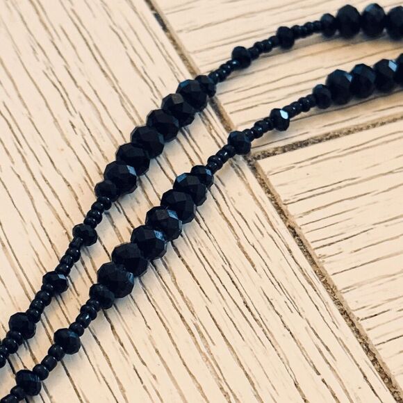 Vintage Black Onyx Tassel Necklace – 28" Natural Stone/Faceted Glass Beads - Picture 5 of 5